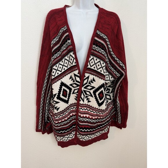 Mossimo Cardigan Open Sweater Southwestern Aztec Western Boho M Black Red - Picture 1 of 6